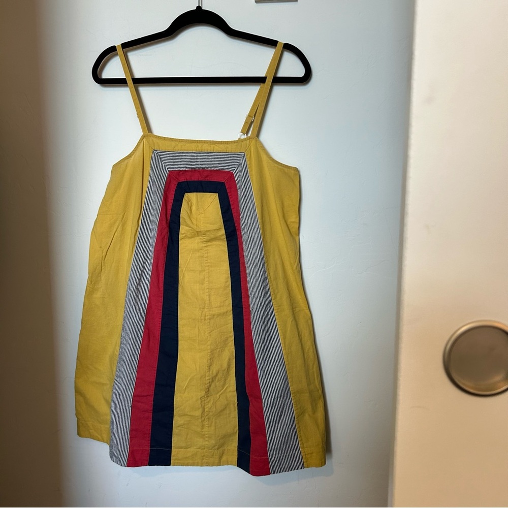 Anthropologie Mustard Yellow Colorblock Sundress Spaghetti Straps
